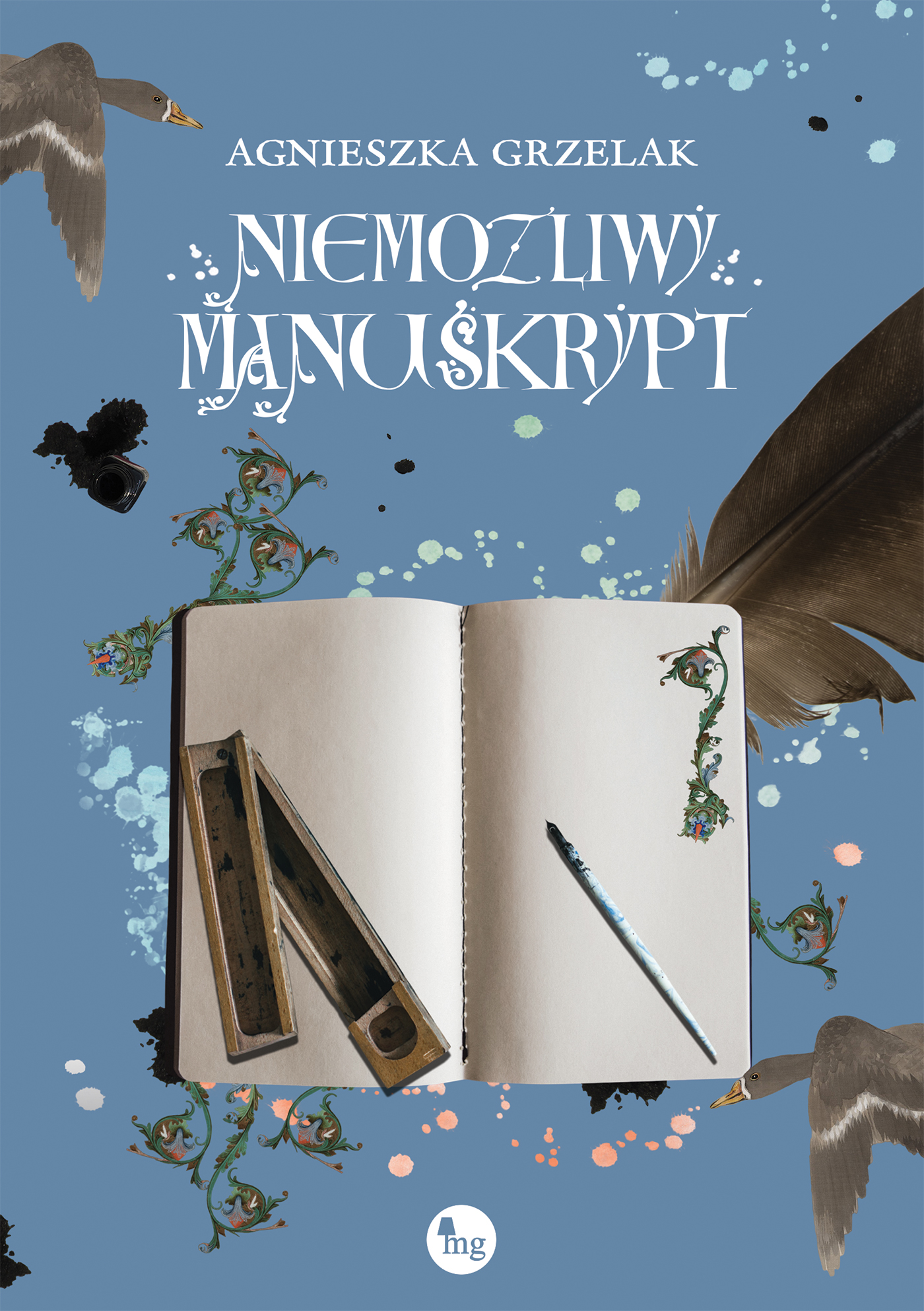 Okładka książki "Niemożliwy manuskrypt" Agnieszki Grzelak dla Wydawnictwa MG